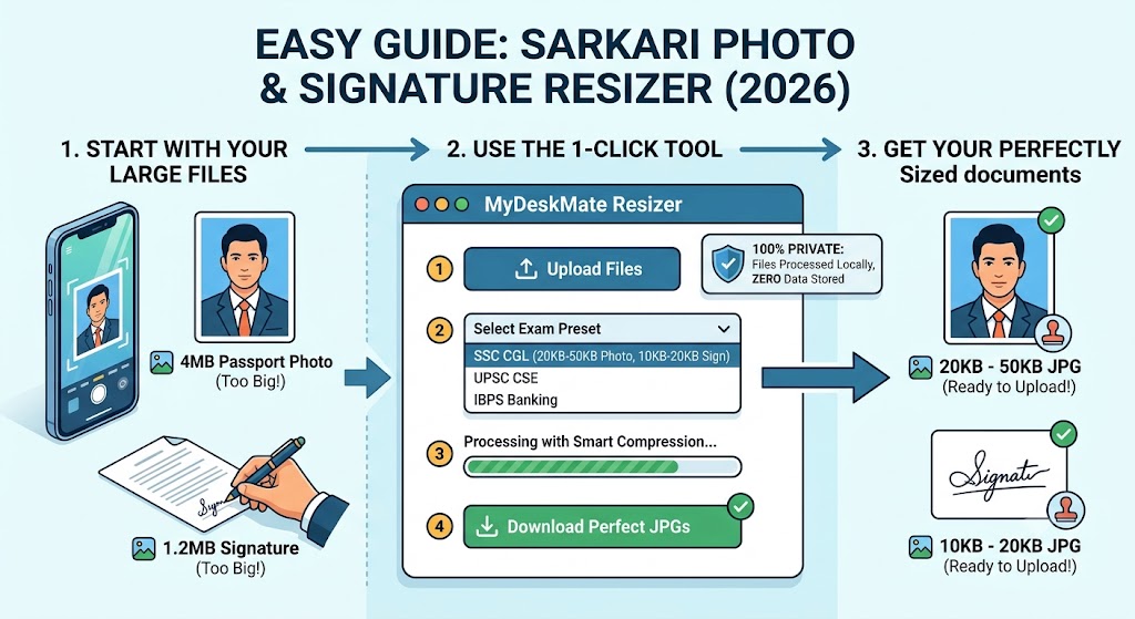 Sarkari Photo & Signature Resizer 2026: Exact KB Size Guide